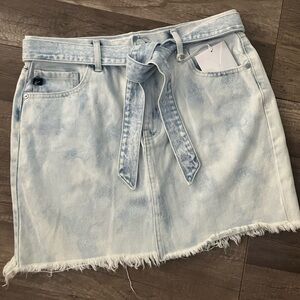 KanCan Light Blue Denim Mini Skirt with Tie Belt